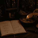 Bay leaf wishing ritual dried leaf beside a lit candle and fire-safe dish