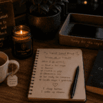 A Digital Sunset Ritual: Unplugging for Better Rest 5 Digital sunset ritual smartphone face-down in a wooden bowl beside a lit candle and open book