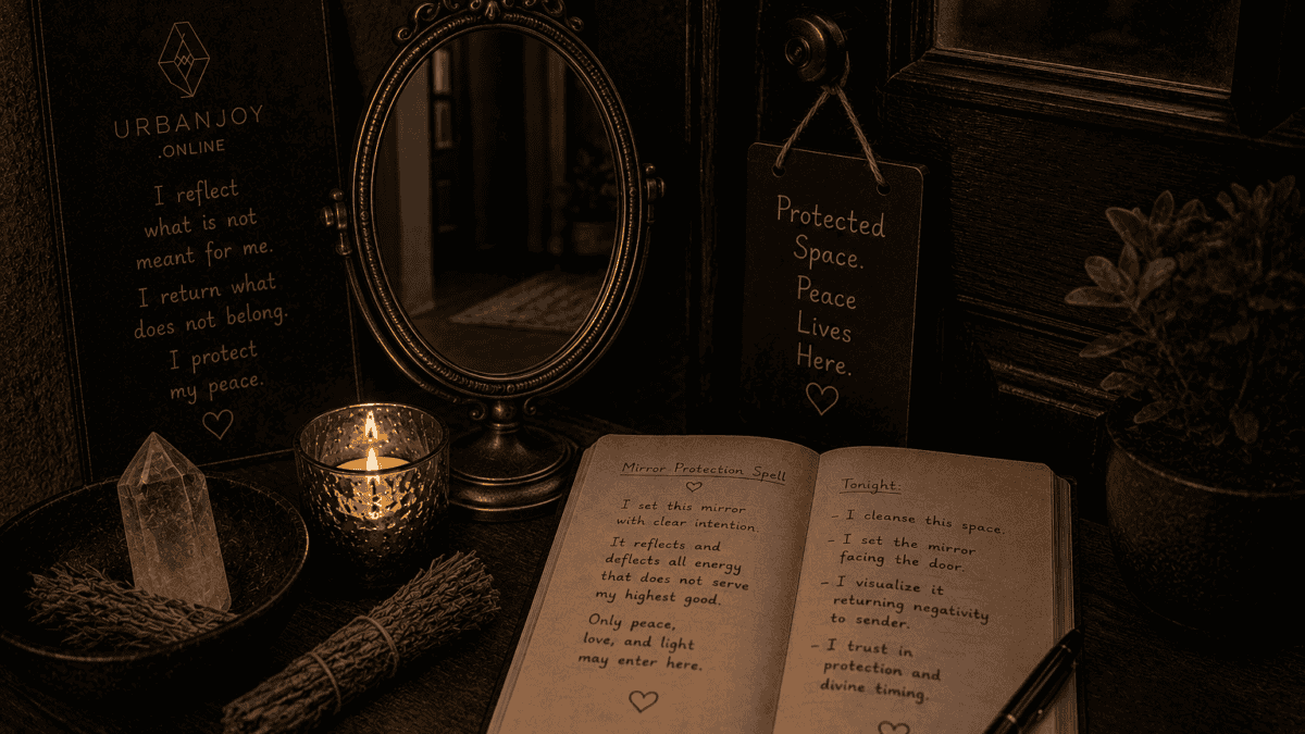 A Simple Mirror Protection Spell for Deflecting Negative Energy 6 Mirror protection spell small ornate mirror angled toward a doorway with candlelight