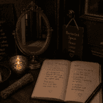 Mirror protection spell small ornate mirror angled toward a doorway with candlelight