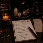 Waning moon ritual dried herbs smoking in a fire-safe dish under moonlight