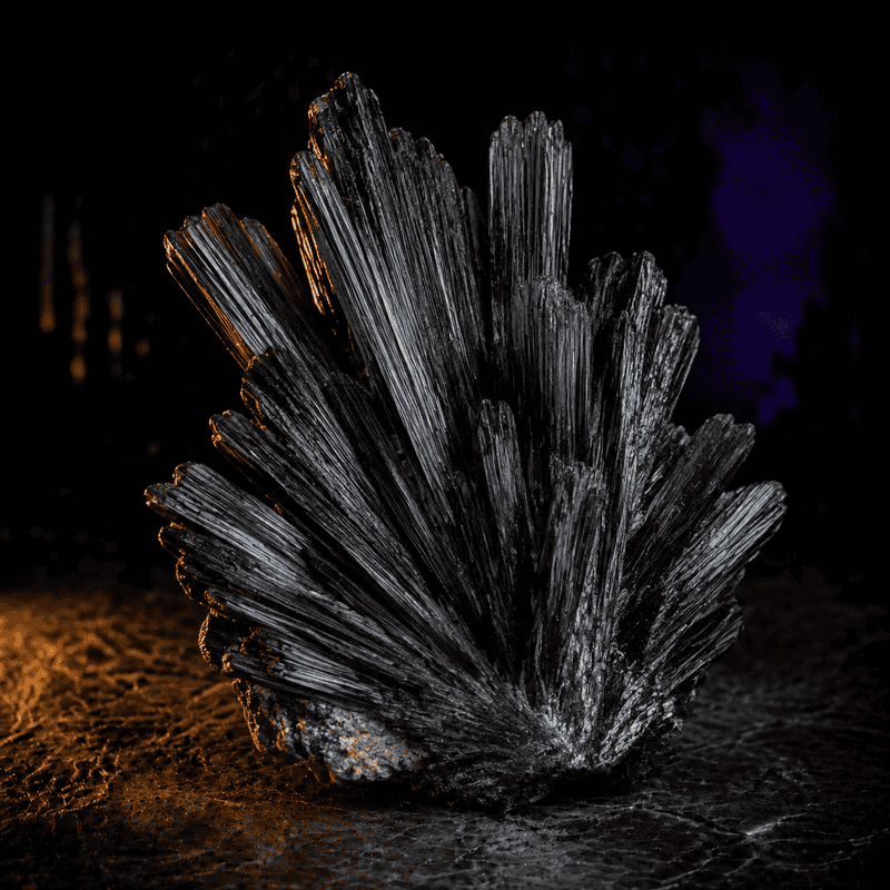 Dark black crystal mineral with sharp, jagged edges for urban interior design.
