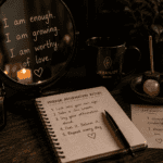 Mirror Affirmation Ritual: Learning to Speak Kindly to Myself 4 Mirror affirmation ritual vanity mirror with candlelight and dried rose petals