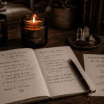Beginner's breath and candle ritual with a single lit pillar candle glowing in a dim room