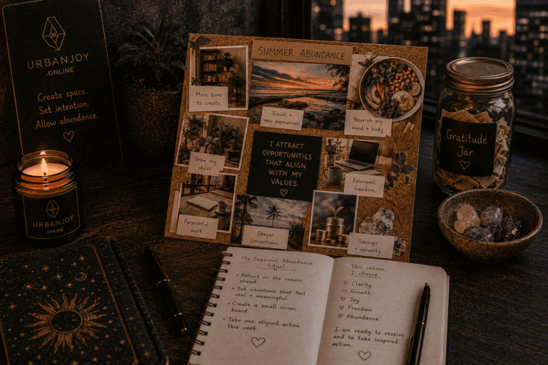 My Seasonal Abundance Vision Board Ritual 7 Abundance vision board ritual small cork board with clipped images and a candle