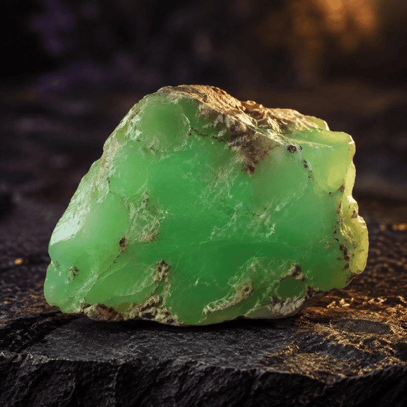 Close-up of a green jade stone with natural textures on a dark background.