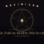 Modern witchcraft journal cover with pentagram and celestial symbols.