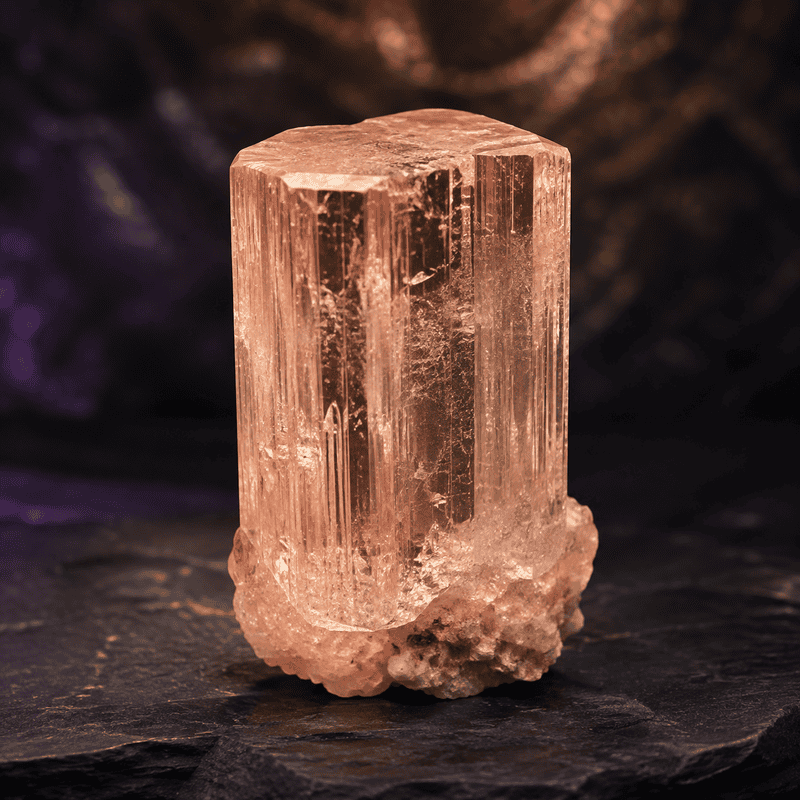 Close-up of a pink Himalayan salt crystal on dark background.