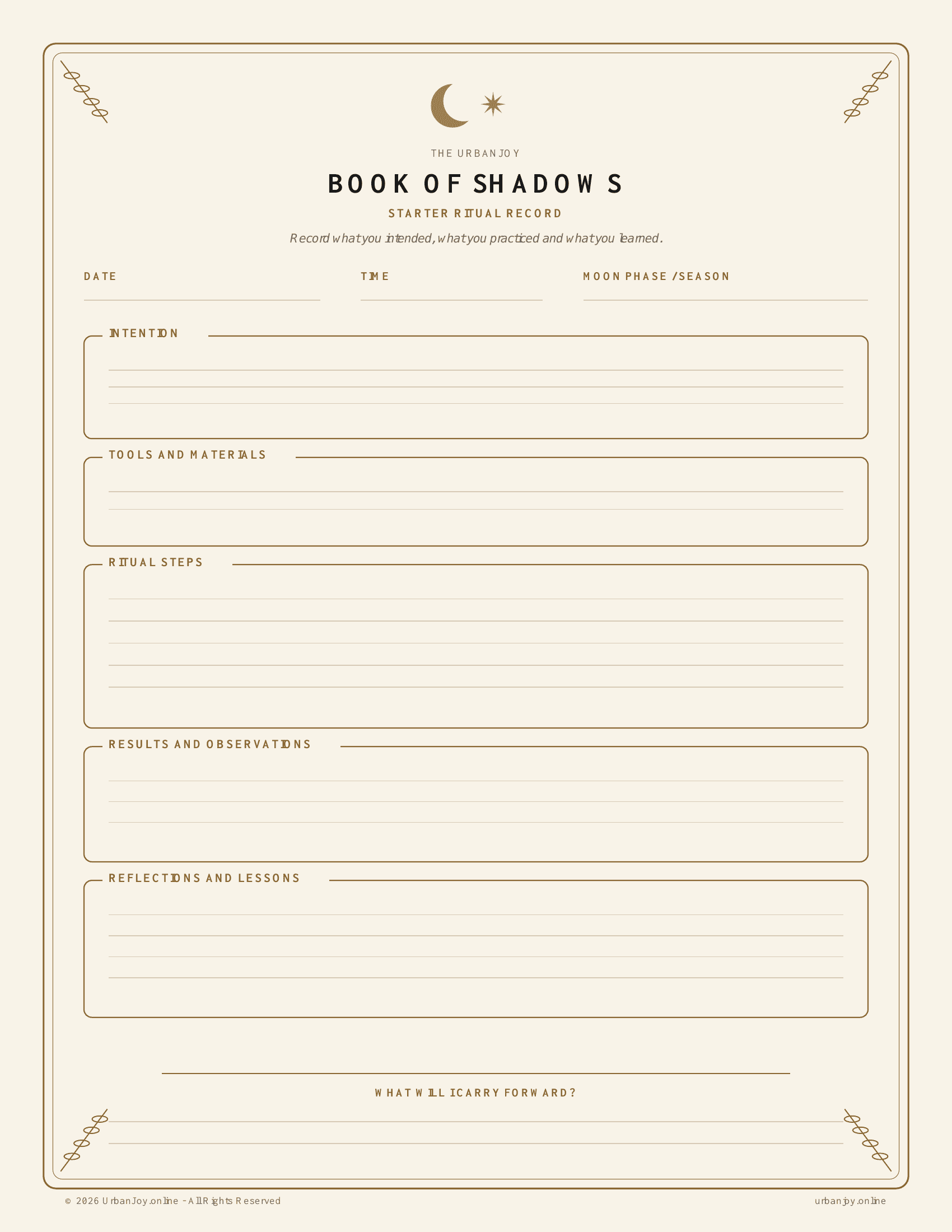 The Complete Book of Shadows: A Printable Guide & Personal Magical Record 3 Empty Book of Shadows starter page for magical rituals and practices.