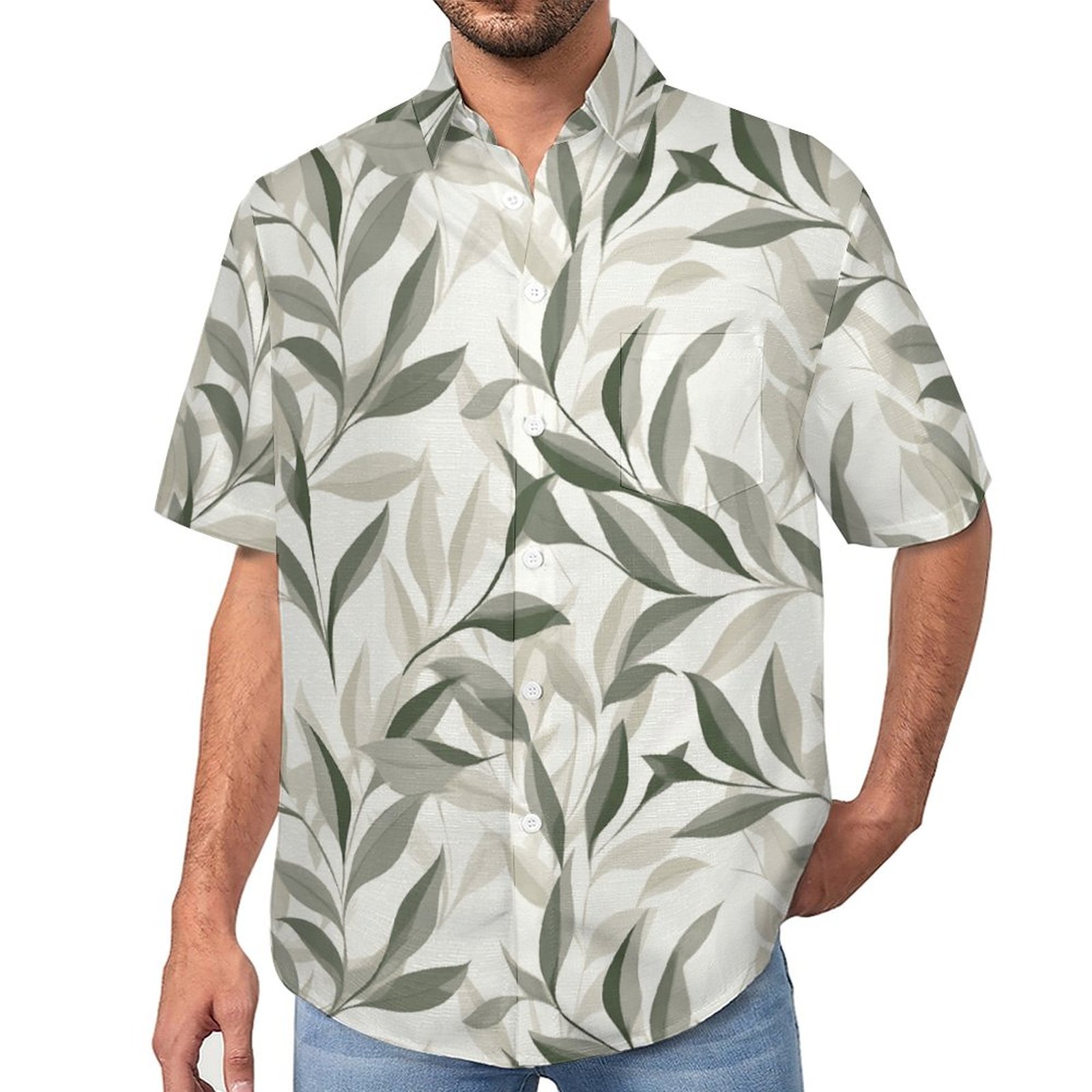 Faux Linen Short Sleeve Shirt with Pocket(XS-7XL) (All-Over Printing)
